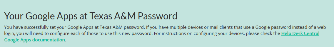 Fig 04 Succesful Compkletion of Setting Google Apps Password